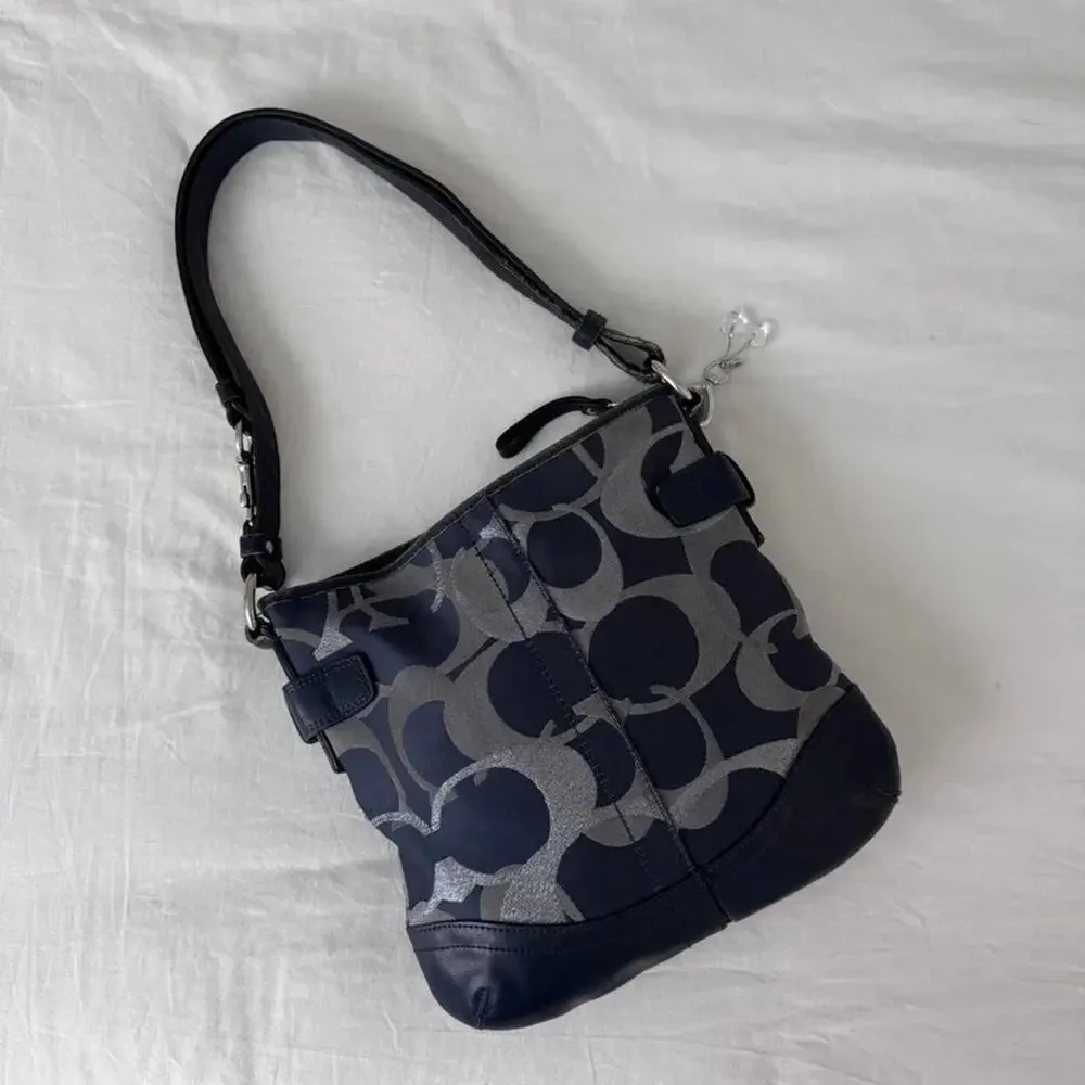 Coach Moto Optic Metallic Chain Navy Signature Jacquard